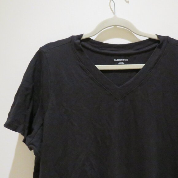 EILEEN FISHER Organic Cotton Slubby Jersey V-Neck Dress Black Minimalist Casual - Picture 5 of 14